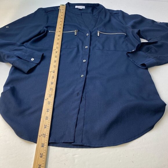 Calvin Klein Women's Navy Button-Down Long Sleeve Shirt Size S Pockets used - Picture 3 of 10